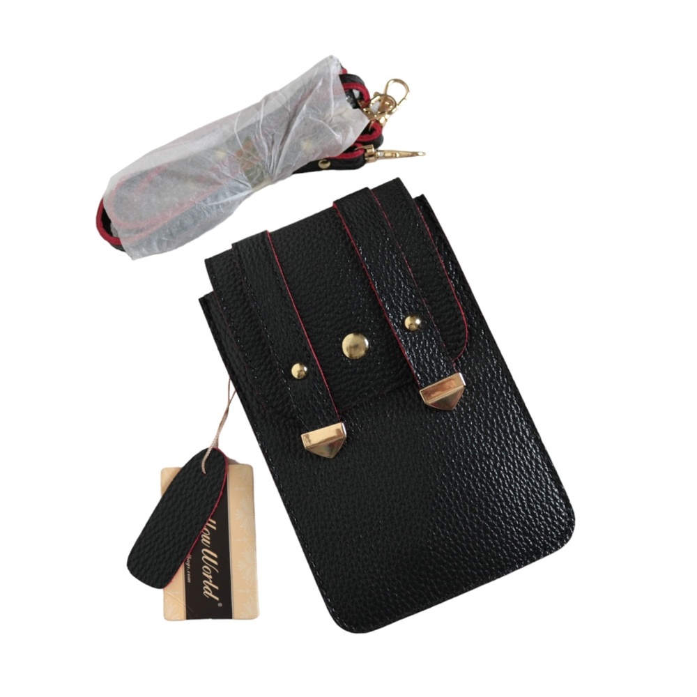 NWT Mellow World Black Red Pebbled Vegan Leather Mini Cellphone Crossbody Bag